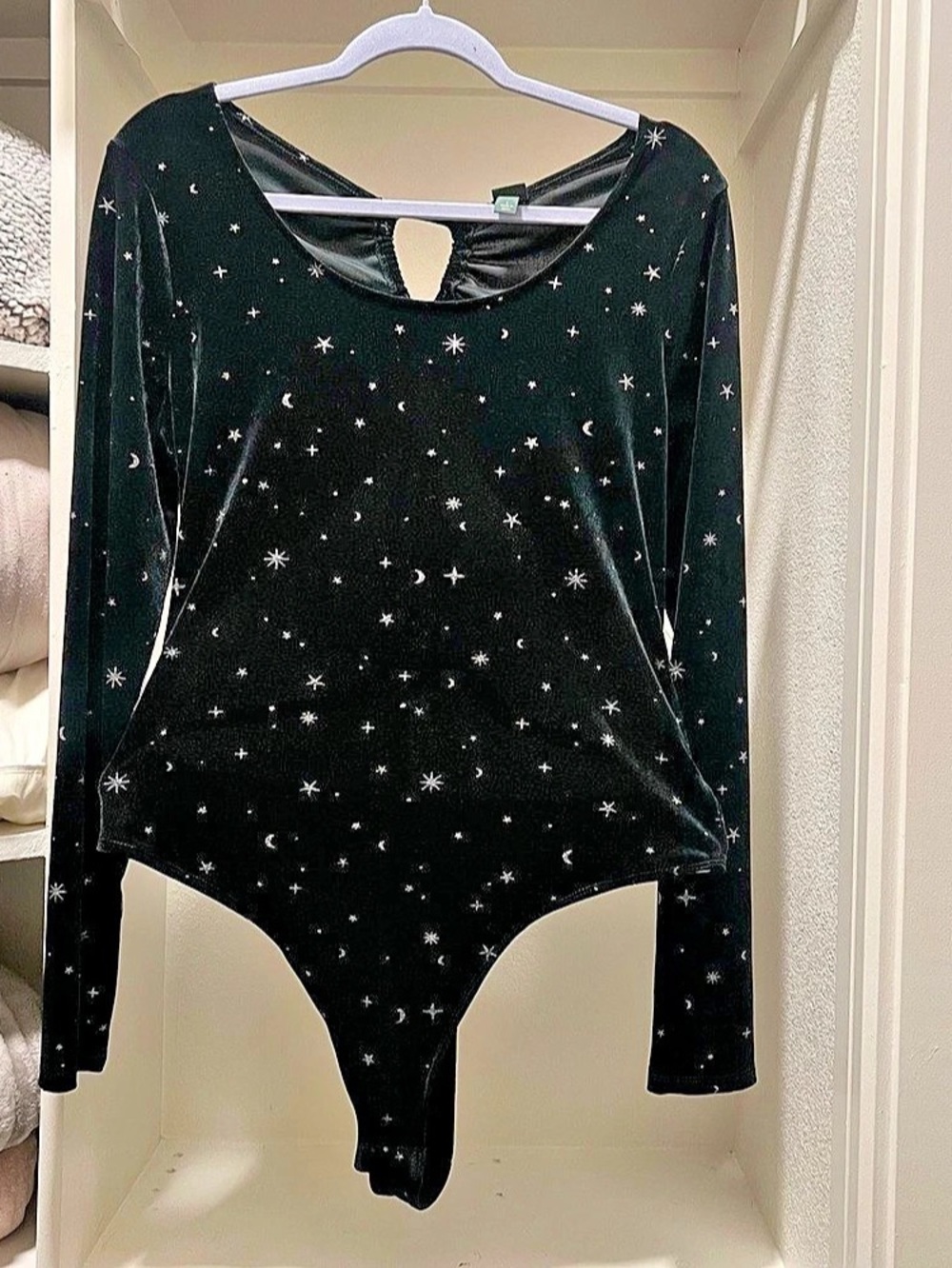 Wild Fable Women's Open Back Lace-Up Bodysuit Black Velour Galaxy Medium